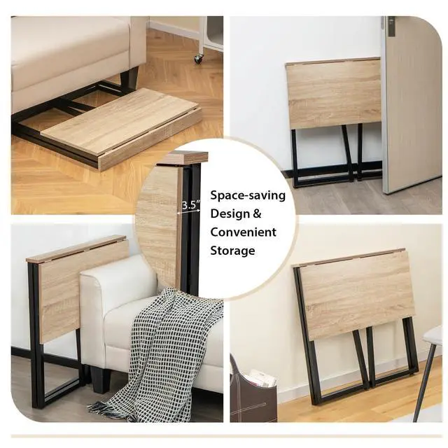 Alt view image 6 of 6 - Folding Computer Desk, 31 Foldable Drop Leaf Laptop Desk, Writing Desk Study Desk for Small Space, Compact Computer Workstation for Home Office, No Assembly Required (Natural)