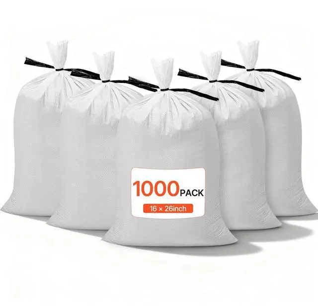 Main image of Empty Sandbags, 1000 Packs 16 x 26 in, Heavy Duty Sand Bags Sacks with Ties, 50lb Capacity Woven Polypropylene Sandbags, Tear-Resistant & UV-Resistant Sand Bags for Flood Protection Barrier