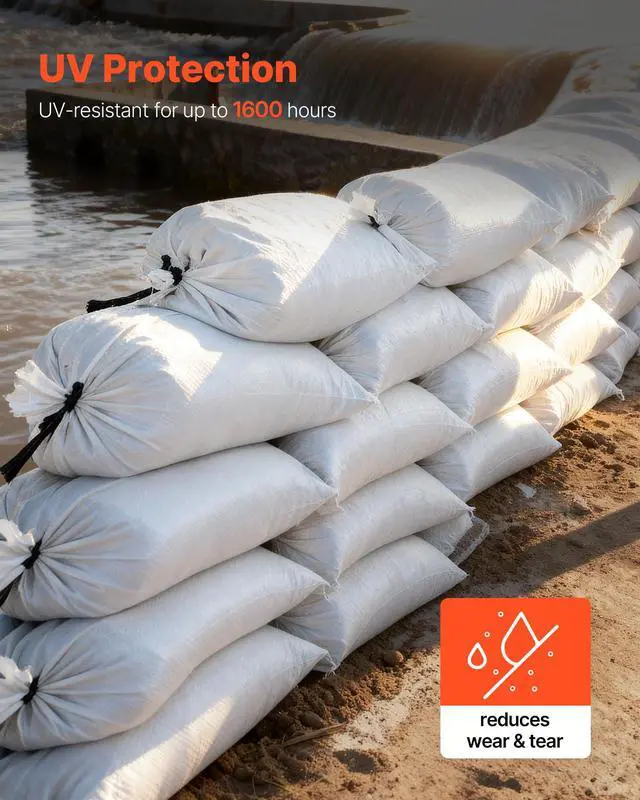 Alt view image 2 of 4 - Empty Sandbags, 1000 Packs 16 x 26 in, Heavy Duty Sand Bags Sacks with Ties, 50lb Capacity Woven Polypropylene Sandbags, Tear-Resistant & UV-Resistant Sand Bags for Flood Protection Barrier