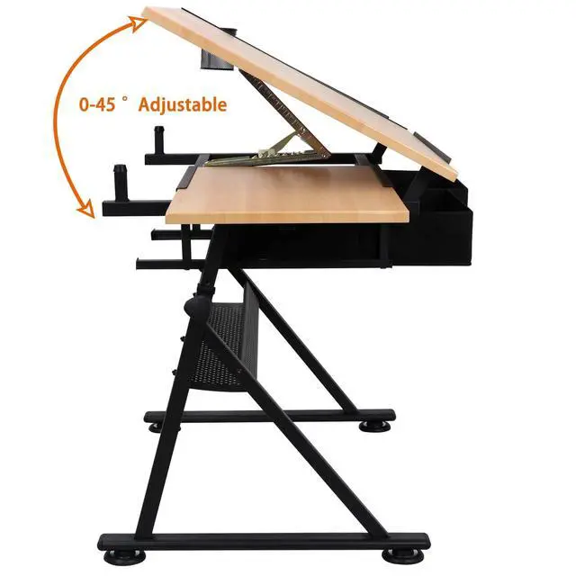 Alt view image 4 of 6 - Drafting Table Drawing Desk Reclining Tiltable Tabletop Bundle Set with Stool and 2 Storage Drawers Art Writing Reading Workstation for Office and Home