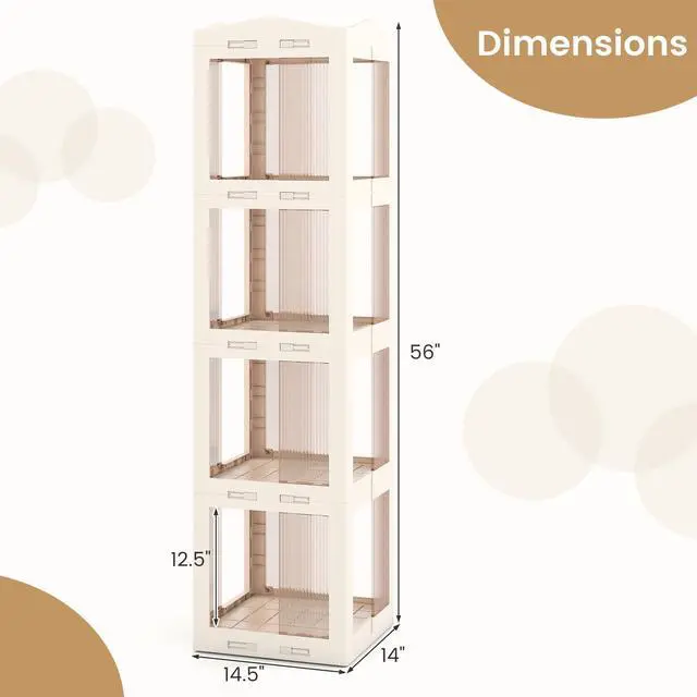 Alt view image 3 of 6 - Foldable Rotating Bookshelf, 4-Tier Spinning Bookcase w/Swivel Base, 360° Revolving Bookshelf Tower, Tall Corner Display Shelf, Translucent Storage Organizer for Living Room, Study