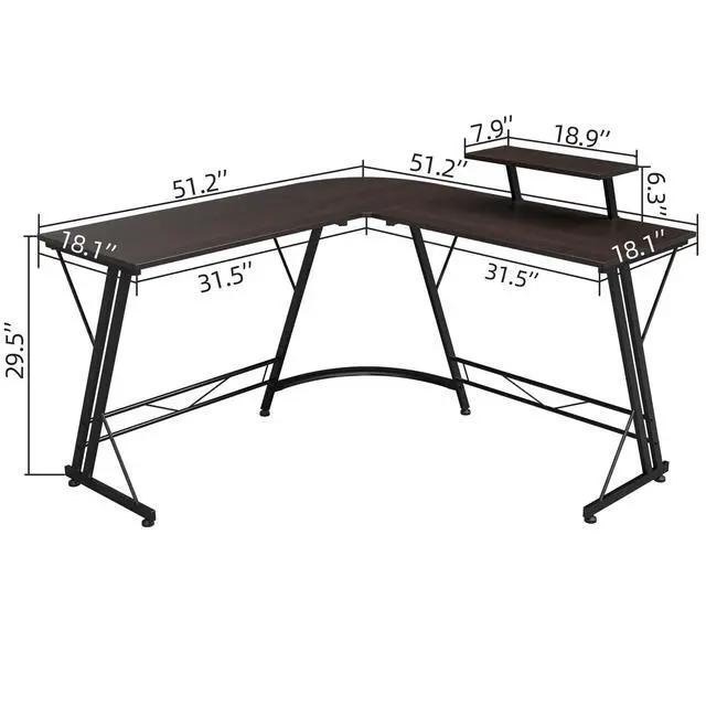 Alt view image 3 of 6 - L Shaped Computer Home Office Corner Desk for Multiple Screens and Monitors with Removable Stand, Easy Assembly, Black Walnut