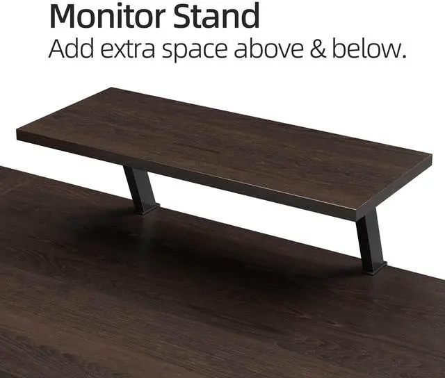 Alt view image 5 of 6 - L Shaped Computer Home Office Corner Desk for Multiple Screens and Monitors with Removable Stand, Easy Assembly, Black Walnut