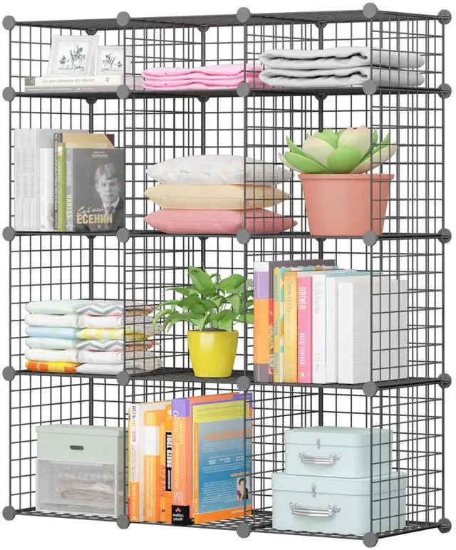 Main image of 14"x14" Wire Cube Storage, Metal Grid Organizer, Modular Shelving Unit, Stackable Bookcase, Ideal for Living Room, Bedroom, Office, Garage (42" x 14" x 49")