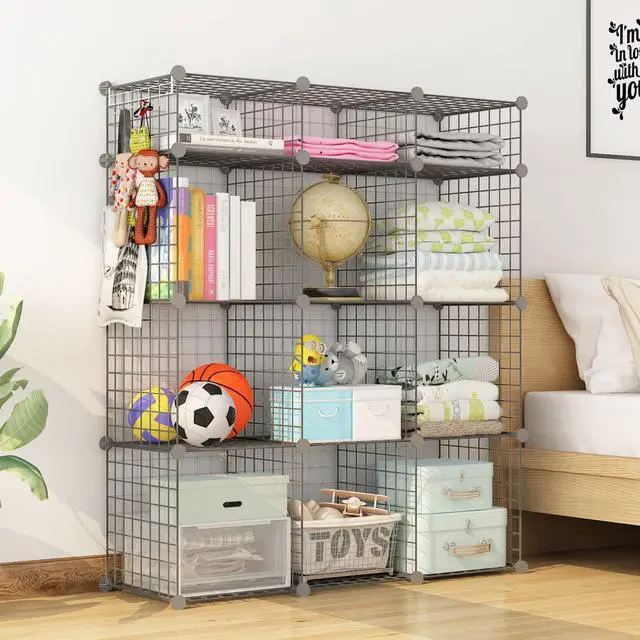 Alt view image 2 of 6 - 14"x14" Wire Cube Storage, Metal Grid Organizer, Modular Shelving Unit, Stackable Bookcase, Ideal for Living Room, Bedroom, Office, Garage (42" x 14" x 49")