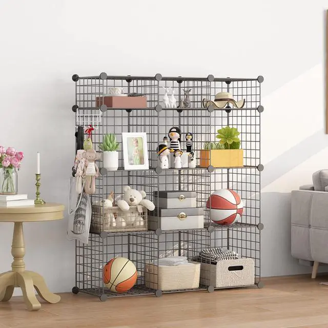 Alt view image 3 of 6 - 14"x14" Wire Cube Storage, Metal Grid Organizer, Modular Shelving Unit, Stackable Bookcase, Ideal for Living Room, Bedroom, Office, Garage (42" x 14" x 49")