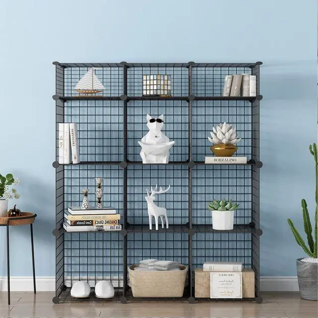 Alt view image 4 of 6 - 14"x14" Wire Cube Storage, Metal Grid Organizer, Modular Shelving Unit, Stackable Bookcase, Ideal for Living Room, Bedroom, Office, Garage (42" x 14" x 49")
