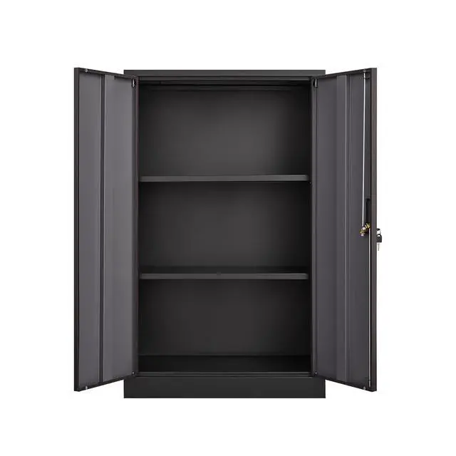 Alt view image 3 of 6 - 42" Metal Storage Cabinet with 2 Locking Doors and 3 Adjustable Shelf, Folding Filing Storage Cabinet, Folding Storage Locker Cabinet for Home Office,School,Garage (Black +Brown)