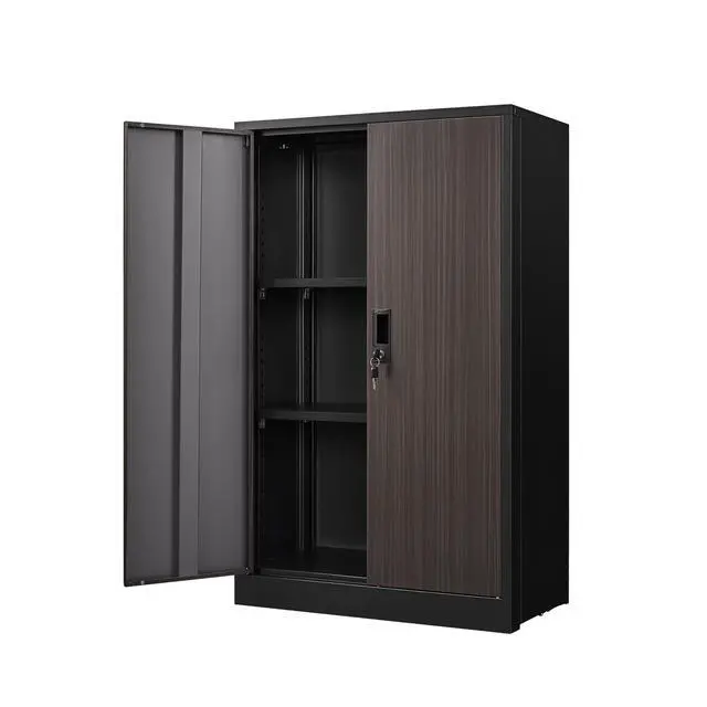 Alt view image 4 of 6 - 42" Metal Storage Cabinet with 2 Locking Doors and 3 Adjustable Shelf, Folding Filing Storage Cabinet, Folding Storage Locker Cabinet for Home Office,School,Garage (Black +Brown)