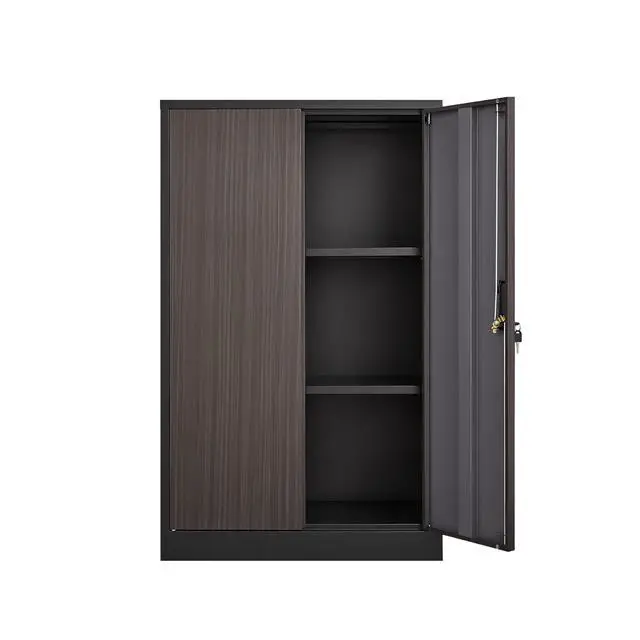 Alt view image 5 of 6 - 42" Metal Storage Cabinet with 2 Locking Doors and 3 Adjustable Shelf, Folding Filing Storage Cabinet, Folding Storage Locker Cabinet for Home Office,School,Garage (Black +Brown)