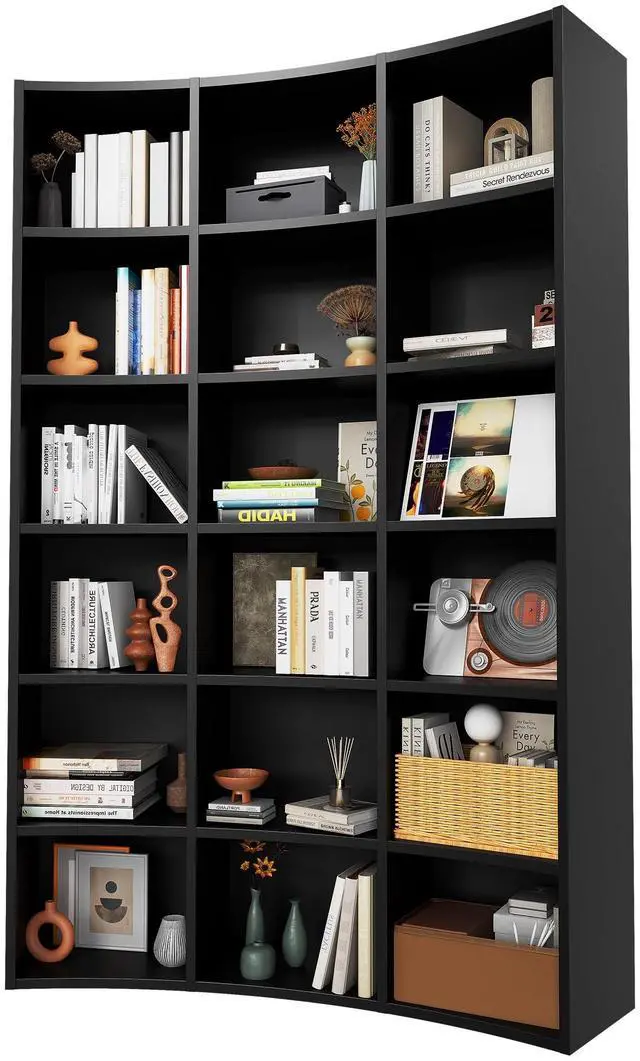 Main image of 71" Triple Wide Bookshelf, 6 Tier Tall Bookshelf, Large Book Shelf with Curved Baffle, 41.5" Wide Bookcase with 18 Open Floor Standing Display Shelves for Living Room,Black