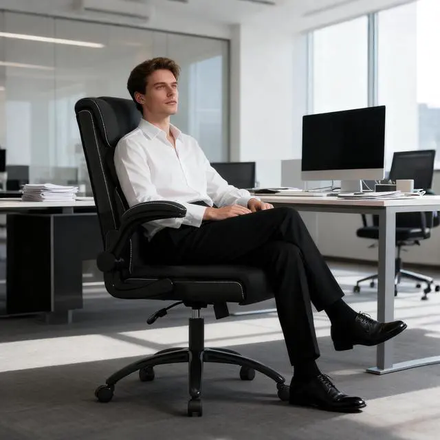 Main image of Office Chair, Ergonomic Computer Desk Chairs, Executive Breathable Leather Chair with Adjustable Flip-up Armrests, Lumbar Support Swivel Rolling Chair for Working Study