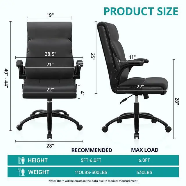 Alt view image 2 of 6 - Office Chair, Ergonomic Computer Desk Chairs, Executive Breathable Leather Chair with Adjustable Flip-up Armrests, Lumbar Support Swivel Rolling Chair for Working Study