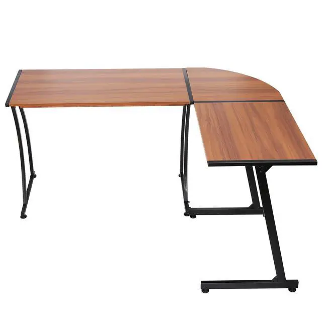 Alt view image 4 of 6 - Modern L-Shaped Home Office Desk with Round Corner Computer Desk Gaming Writing PC Laptop Workstation with Solid Steel Frame Desktop (Walnut)