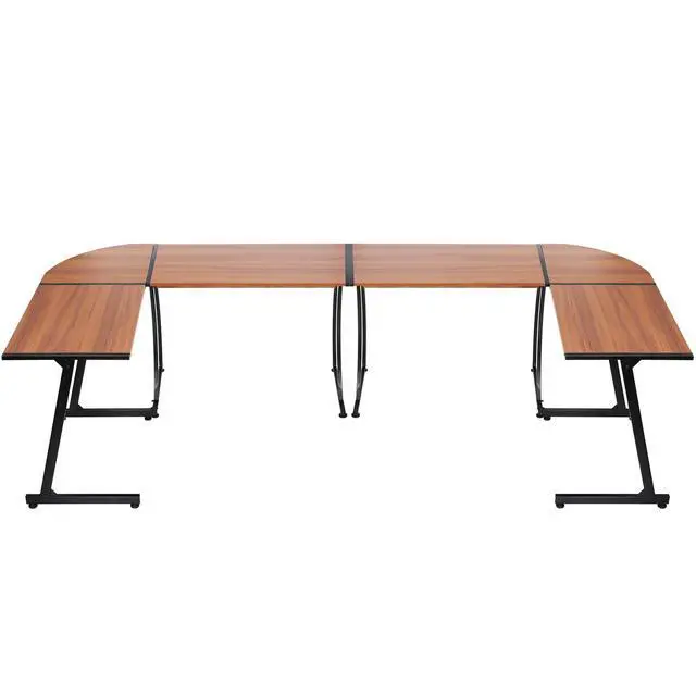 Alt view image 5 of 6 - Modern L-Shaped Home Office Desk with Round Corner Computer Desk Gaming Writing PC Laptop Workstation with Solid Steel Frame Desktop (Walnut)
