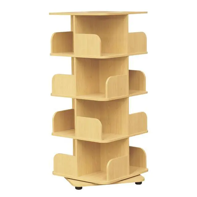 Alt view image 3 of 6 - 4-Tier Revolving Bookcase Bookshelf, Media Storage Cabinet, Natural