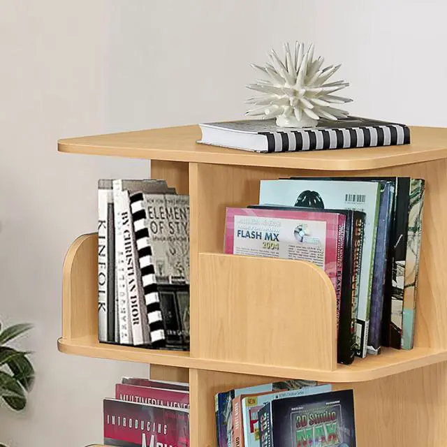 Alt view image 6 of 6 - 4-Tier Revolving Bookcase Bookshelf, Media Storage Cabinet, Natural