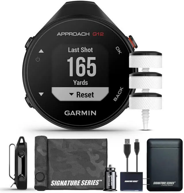Main image of Garmin Approach G12 Golfing Handheld | Preloaded with 42k CourseView Maps | Scorekeeping | Golf System with Approach CT10 Starter Kit, Club Tracking System (3 Sensors) and Signature Power Bundle