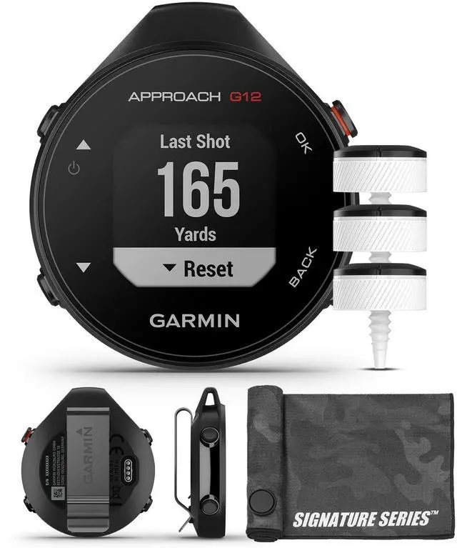 Main image of Garmin Approach G12 Golfing Handheld | Preloaded with 42k CourseView Maps | Scorekeeping | Golf System with Approach CT10 Starter Kit, Club Tracking System (3 Sensors) and Signature Cloth Bundle