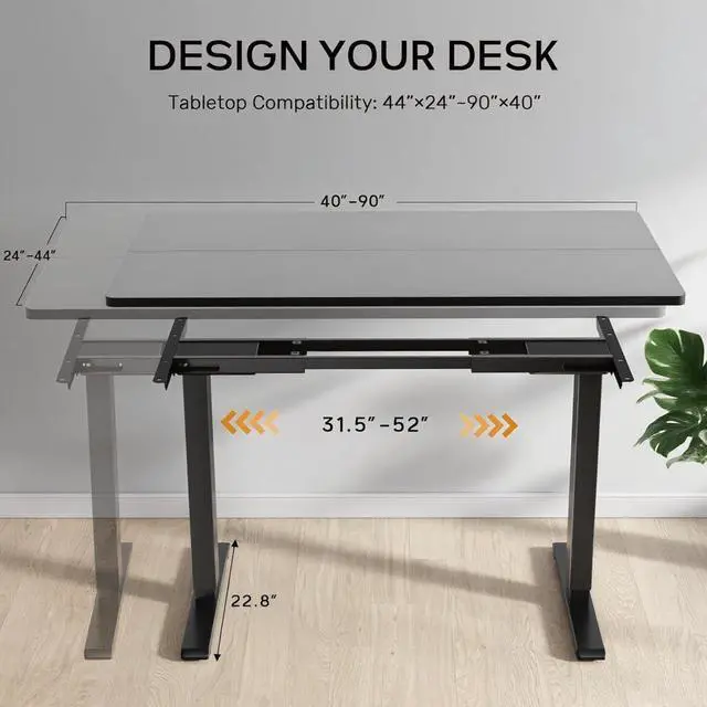 Alt view image 6 of 6 - Dual Motor Standing Desk Frame with 330 lbs, Electric Adjustable Legs, Compatible Desktop Size 40-90, 3 Memory Height Settings Stand up Desks Frame Workstation, Black Frame Only