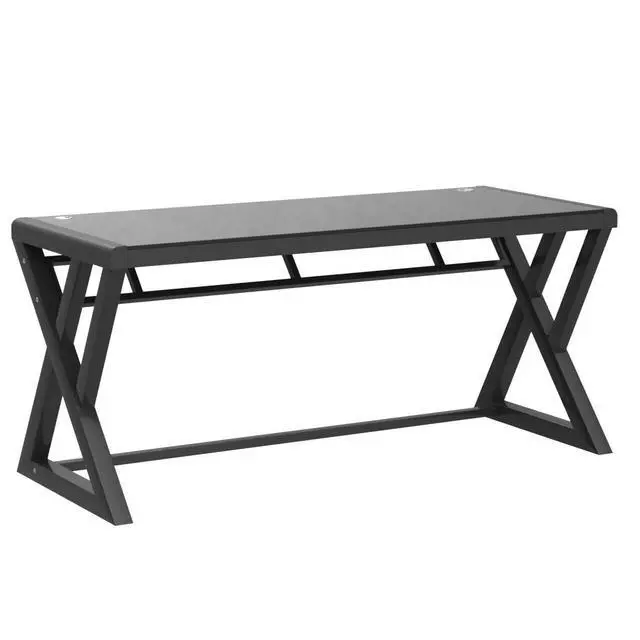Alt view image 5 of 6 - NA Tempered Glass Computer Desk with X-Shaped Metal Frame, Fashion Modern Design Writing and Study Desk, Work Desk for Home Office (55.1 inch)
