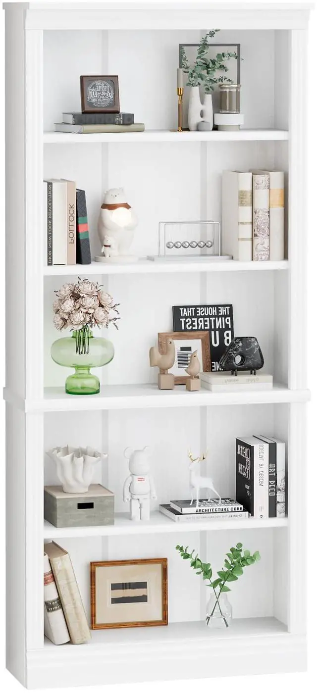 Main image of 72" Bookcase and Bookshelf, 5-Tier Wood Bookcases with Shelves, Tall Floor Standing Book Shelf Storage Cabinet Home Decor Furniture for Living Room, Home Office 1 Pcs, White