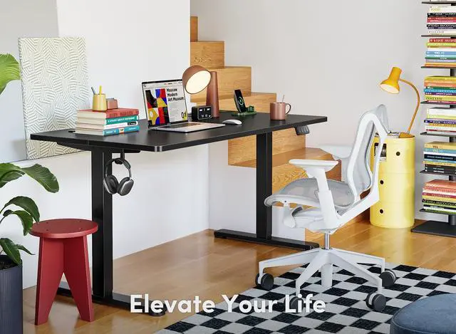 Alt view image 2 of 6 - Electric Standing Desk, 55 x 24 Inches Height Adjustable Stand up Desk, Sit Stand Home Office Desk, Computer Desk, Black