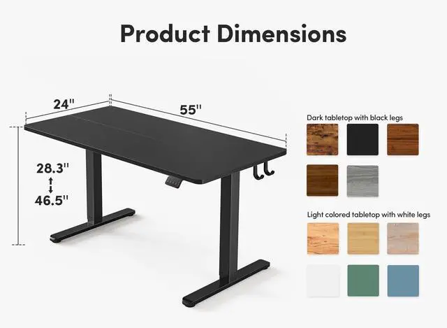 Alt view image 3 of 6 - Electric Standing Desk, 55 x 24 Inches Height Adjustable Stand up Desk, Sit Stand Home Office Desk, Computer Desk, Black