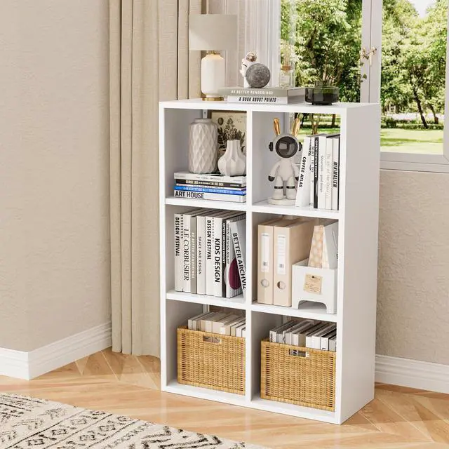 Main image of 6-Cube Bookcase,Open Metal Storage Display Bookshelf,Modern Display Shelf for Living Room, Study, Office (White, 6-Cube)