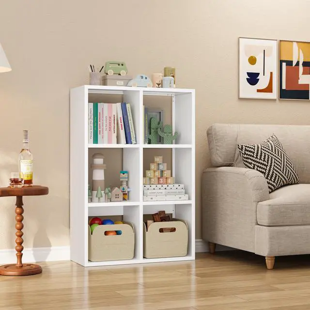 Alt view image 2 of 6 - 6-Cube Bookcase,Open Metal Storage Display Bookshelf,Modern Display Shelf for Living Room, Study, Office (White, 6-Cube)