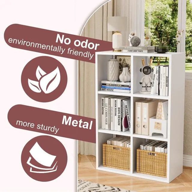 Alt view image 4 of 6 - 6-Cube Bookcase,Open Metal Storage Display Bookshelf,Modern Display Shelf for Living Room, Study, Office (White, 6-Cube)