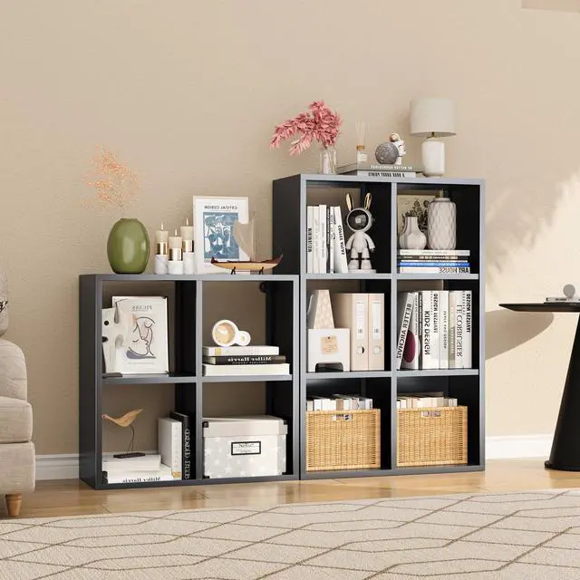 Alt view image 2 of 6 - 6-Cube Bookcase,Open Metal Storage Display Bookshelf,Modern Display Shelf for Living Room, Study, Office (Black, 6-Cube)