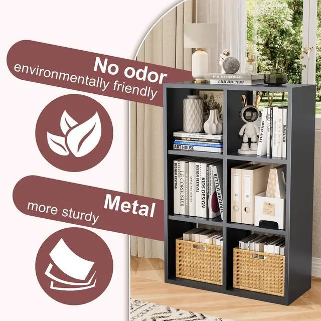 Alt view image 4 of 6 - 6-Cube Bookcase,Open Metal Storage Display Bookshelf,Modern Display Shelf for Living Room, Study, Office (Black, 6-Cube)
