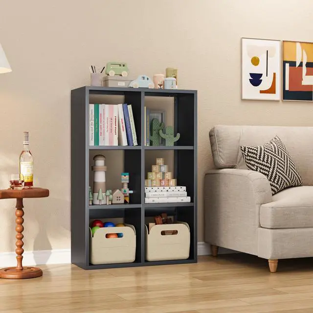Alt view image 5 of 6 - 6-Cube Bookcase,Open Metal Storage Display Bookshelf,Modern Display Shelf for Living Room, Study, Office (Black, 6-Cube)