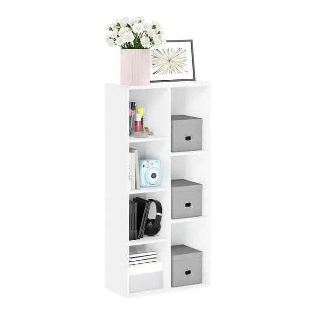Alt view image 4 of 5 - 7-Cube 41.7" Wooden Reversible Open Bookcase for Office, Living Room, White, Multifunctional Shelf Storage Organizer for Home Decor