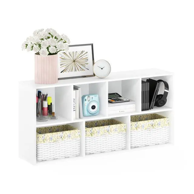 Alt view image 5 of 5 - 7-Cube 41.7" Wooden Reversible Open Bookcase for Office, Living Room, White, Multifunctional Shelf Storage Organizer for Home Decor
