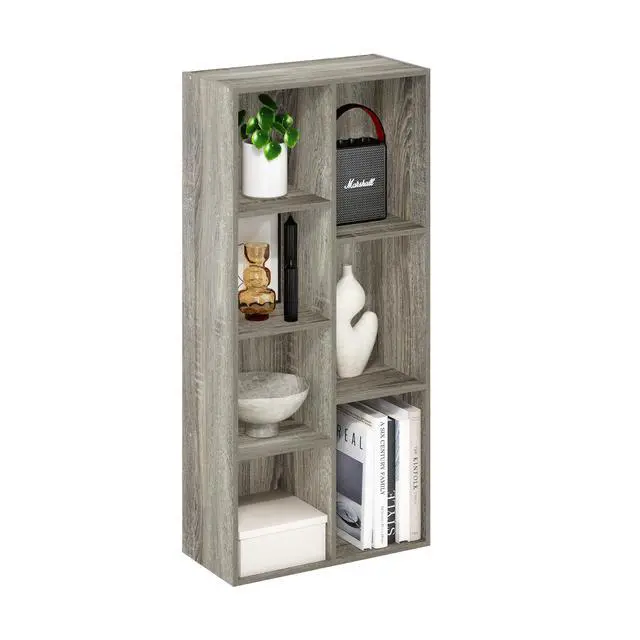 Alt view image 4 of 5 - 7-Cube 41.7" Wooden Reversible Open Bookcase for Office, Living Room, French Oak, Multifunctional Shelf Storage Organizer for Home Decor