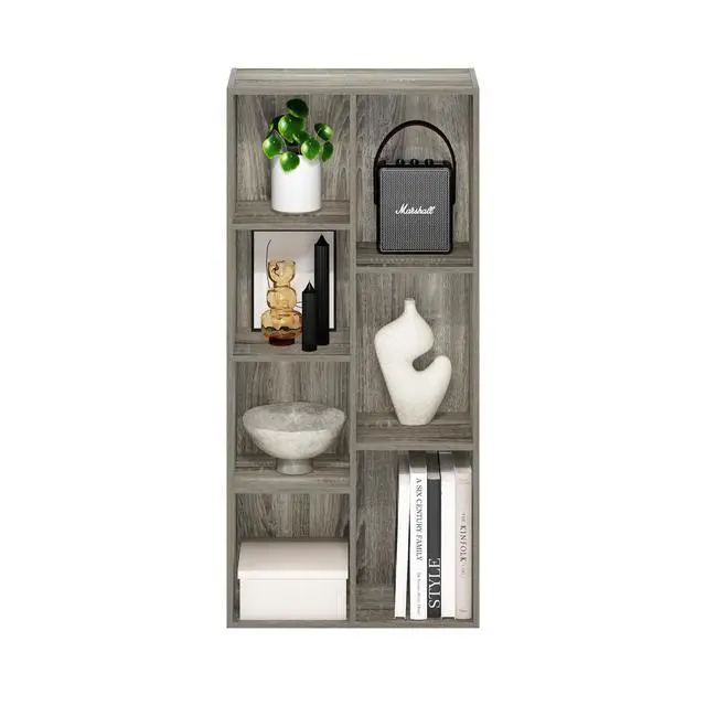 Alt view image 5 of 5 - 7-Cube 41.7" Wooden Reversible Open Bookcase for Office, Living Room, French Oak, Multifunctional Shelf Storage Organizer for Home Decor