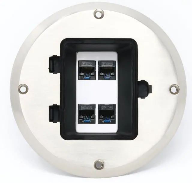 Main image of 4 Port Cat5e Ethernet Floor Box - Stainless Steel