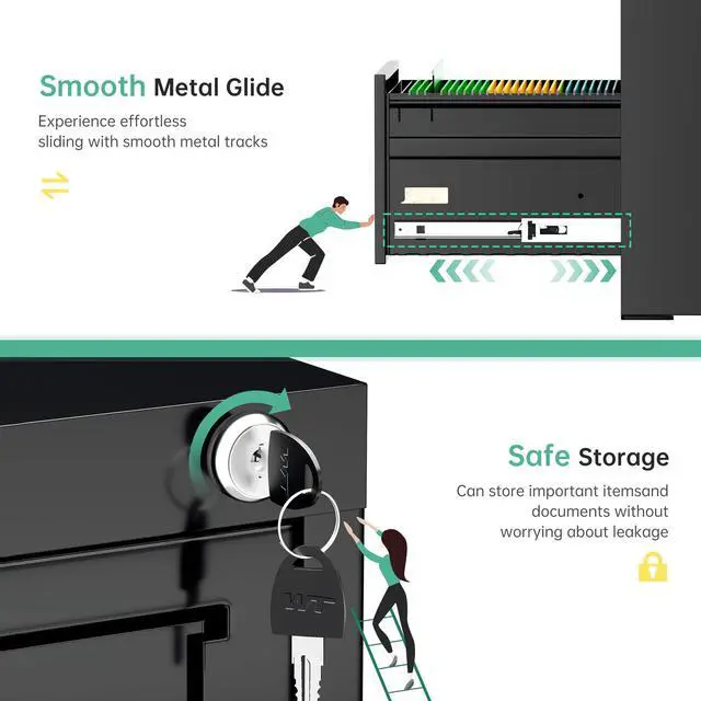 Alt view image 6 of 6 - Vertical File Cabinet with Lock, 4 Drawer Locking Vertical Filing Cabinet for Legal/Letter Size, Metal Horizontal File Organizer with Hanging Rack for Home Office, Heavy Duty, Black