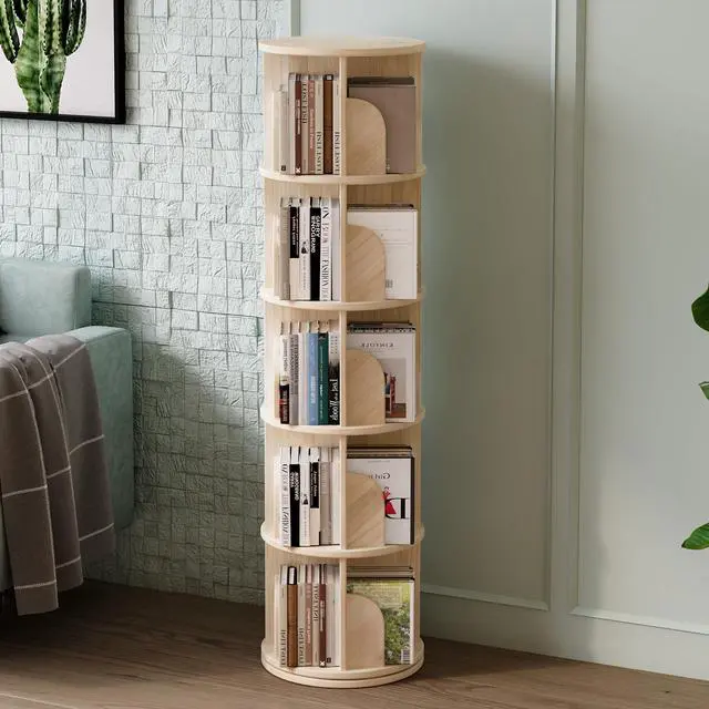 Main image of Book Shelf - Log Rotating Bookshelf Tower,Standing Bookcase Storage Rack for Kids Adult,Suitable for 5-Layer Corner Bookshelf in Living Room, Study Room, Bedroom, and Classroom