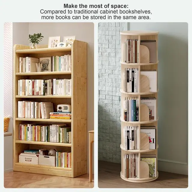 Alt view image 4 of 6 - Book Shelf - Log Rotating Bookshelf Tower,Standing Bookcase Storage Rack for Kids Adult,Suitable for 5-Layer Corner Bookshelf in Living Room, Study Room, Bedroom, and Classroom