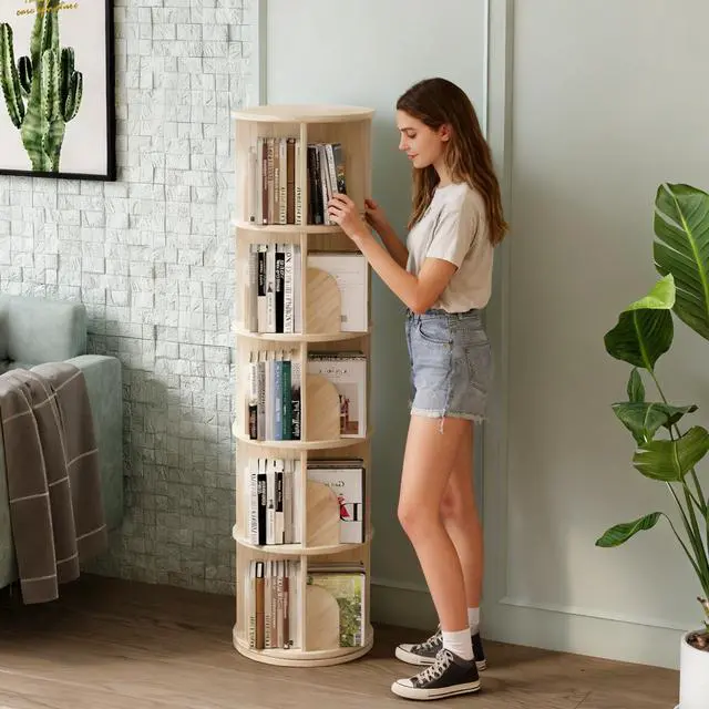Alt view image 5 of 6 - Book Shelf - Log Rotating Bookshelf Tower,Standing Bookcase Storage Rack for Kids Adult,Suitable for 5-Layer Corner Bookshelf in Living Room, Study Room, Bedroom, and Classroom