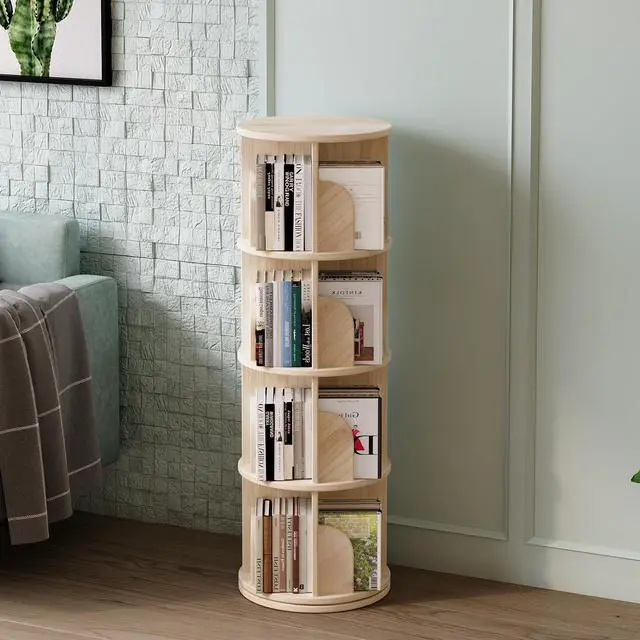 Main image of Book Shelf - Log Rotating Bookshelf Tower,Standing Bookcase Storage Rack for Kids Adult,Suitable for 4-Layer Corner Bookshelf in Living Room, Study Room, Bedroom, and Classroom
