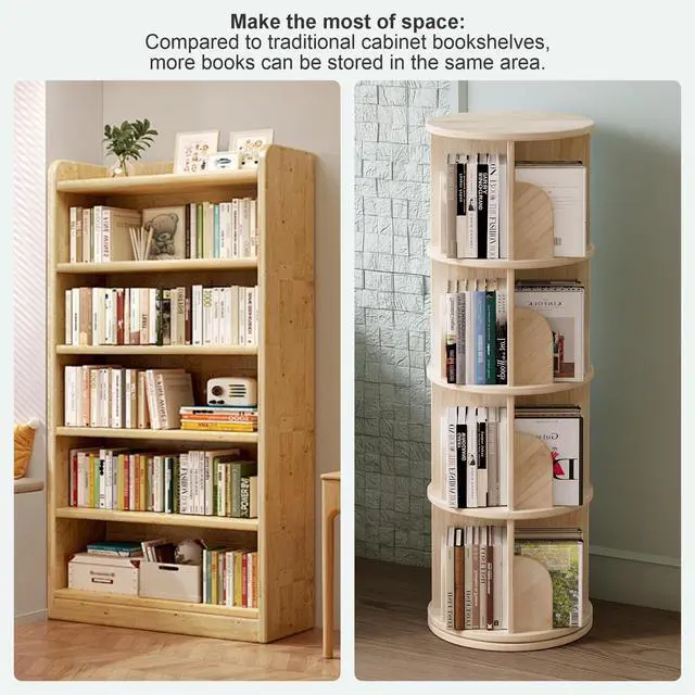 Alt view image 4 of 6 - Book Shelf - Log Rotating Bookshelf Tower,Standing Bookcase Storage Rack for Kids Adult,Suitable for 4-Layer Corner Bookshelf in Living Room, Study Room, Bedroom, and Classroom