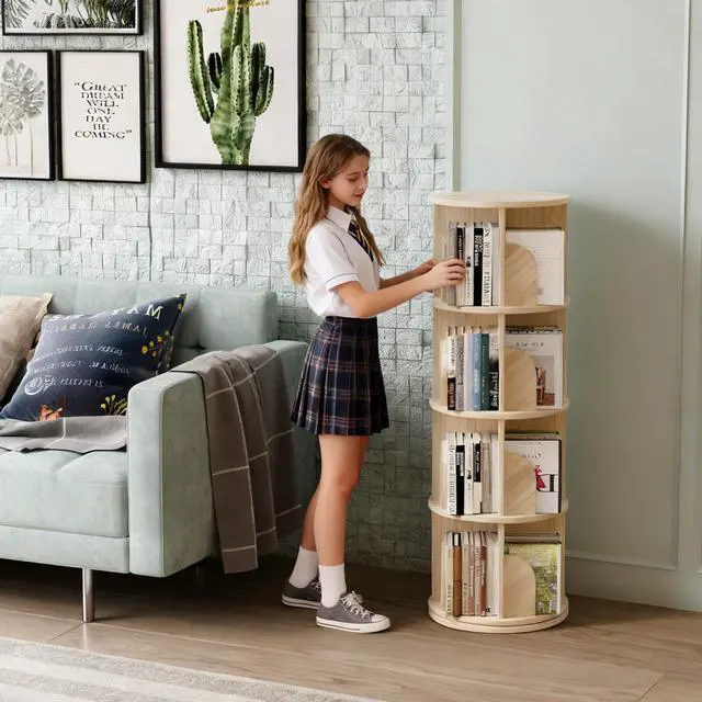Alt view image 5 of 6 - Book Shelf - Log Rotating Bookshelf Tower,Standing Bookcase Storage Rack for Kids Adult,Suitable for 4-Layer Corner Bookshelf in Living Room, Study Room, Bedroom, and Classroom