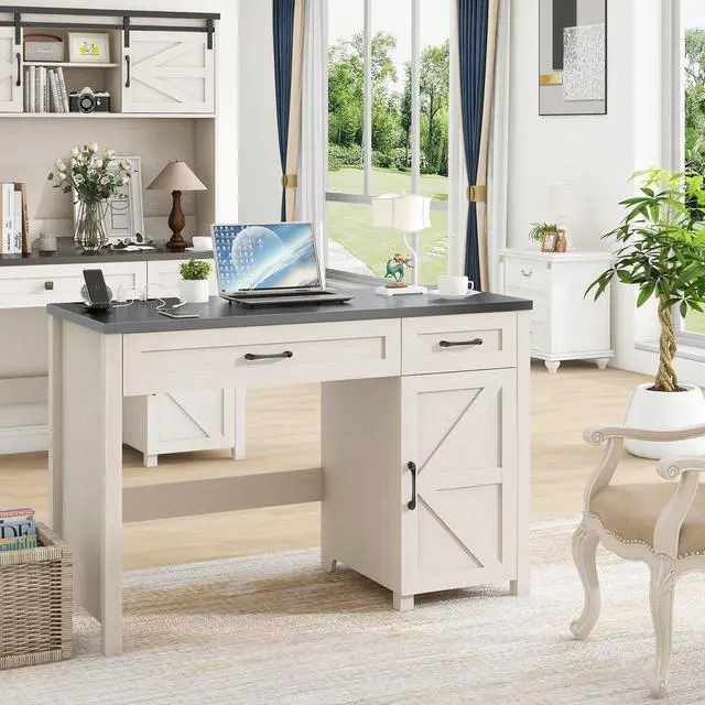 Main image of Farmhouse 47" Executive Desk, Computer Desk with Drawers and Storage Cabinet, Workstation Computer Desk for Home Office, Study