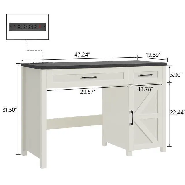 Alt view image 2 of 6 - Farmhouse 47" Executive Desk, Computer Desk with Drawers and Storage Cabinet, Workstation Computer Desk for Home Office, Study