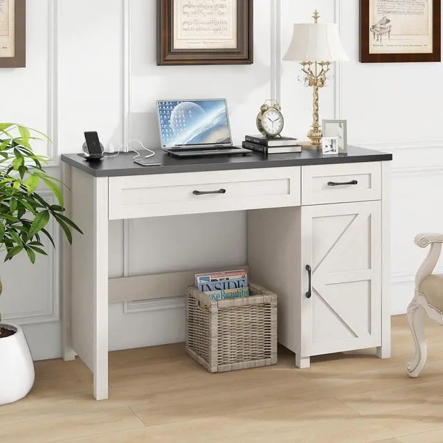 Alt view image 3 of 6 - Farmhouse 47" Executive Desk, Computer Desk with Drawers and Storage Cabinet, Workstation Computer Desk for Home Office, Study