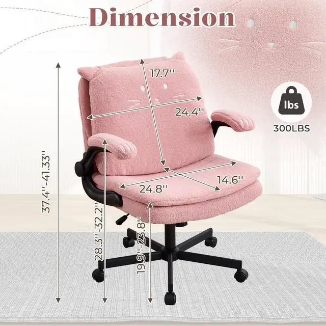 Alt view image 2 of 6 - Criss Cross Office Chair with Wheels & Flip-Up Arms, 25" Seat Cross Legged Office Chair with Flip-Up Back, Ergonomic Computer Desk Chair, Adjustable Swivel Vanity Chair, Fleece, Pink